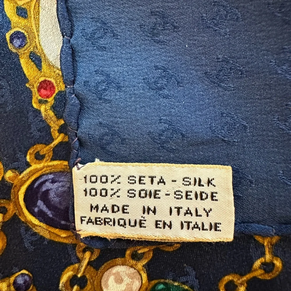 CHANEL Silk Chain Color Stone Scarf Navy Blue CC Coco Mark Logos COA w/ Box - Picture 8 of 14